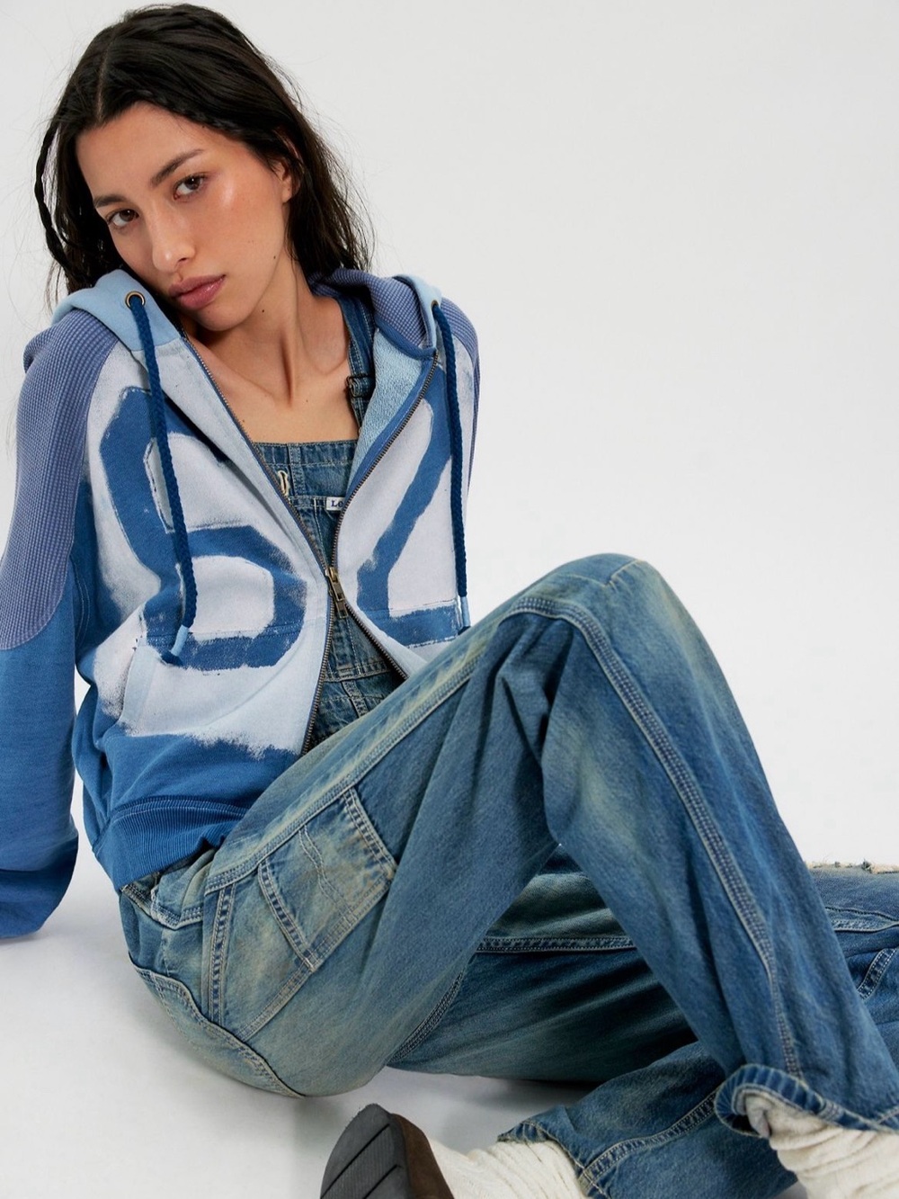 NWT $228 Free People We The Free Wild Blues Oversized Hoodie Size S